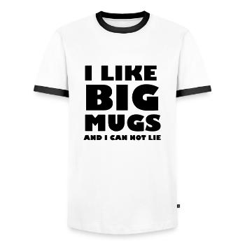 I like big mugs and I can not lie - Men's Ringer Shirt - white/black - Front - AI Model Female 172 light (172cm) & AI Model Male 178 dark (178cm)