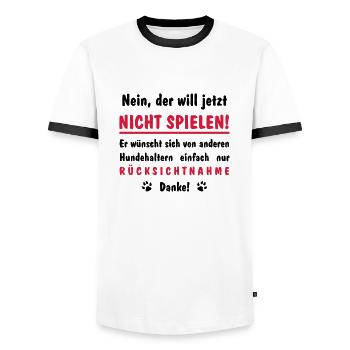 will nicht spielen will nur spielen - Männer Kontrast-T-Shirt - Weiß/Schwarz - Vorne - AI Model Female 172 light (172cm) & AI Model Male 178 dark (178cm)