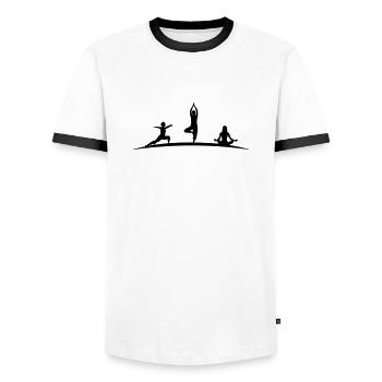 Frauen Yoga - Männer Kontrast-T-Shirt - Weiß/Schwarz - Vorne - AI Model Female 172 light (172cm) & AI Model Male 178 dark (178cm)