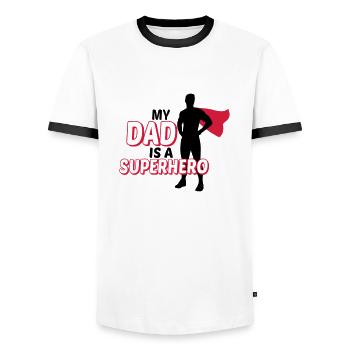 My dad is a superhero - mean father is a superhero - Men's Ringer Shirt - white/black - Front - AI Model Female 172 light (172cm) & AI Model Male 178 dark (178cm)