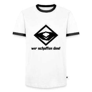 Wir schaffen das! (Vektor) - T-shirt contrasté Homme - blanc/noir - Devant - AI Model Female 172 light (172cm) & AI Model Male 178 dark (178cm)