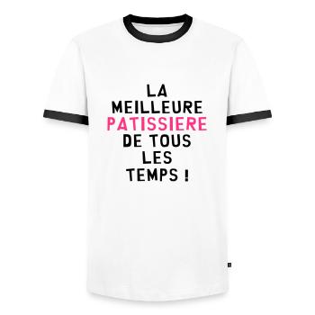 Boulanger / Pâtissier / Pain / Gâteau / Pâtisserie - T-shirt contrasté Homme - blanc/noir - Devant - AI Model Female 172 light (172cm) & AI Model Male 178 dark (178cm)