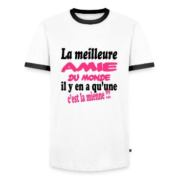 La meilleure amie du monde c'est la mienne !! - T-shirt contrasté Homme - blanc/noir - Devant - AI Model Female 172 light (172cm) & AI Model Male 178 dark (178cm)