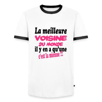 La meilleure voisine du monde c'est la mienne !! - T-shirt contrasté Homme - blanc/noir - Devant - AI Model Female 172 light (172cm) & AI Model Male 178 dark (178cm)