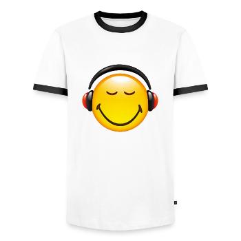 Smiley Glossy Headphones on - Männer Kontrast-T-Shirt - Weiß/Schwarz - Vorne - AI Model Female 172 light (172cm) & AI Model Male 178 dark (178cm)