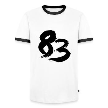 83 design zahl - z14 - Männer Kontrast-T-Shirt - Weiß/Schwarz - Vorne - AI Model Female 172 light (172cm) & AI Model Male 178 dark (178cm)