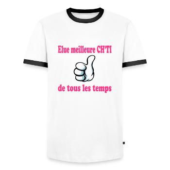 Elue meilleure ch'ti de tous les temps - T-shirt contrasté Homme - blanc/noir - Devant - AI Model Female 172 light (172cm) & AI Model Male 178 dark (178cm)