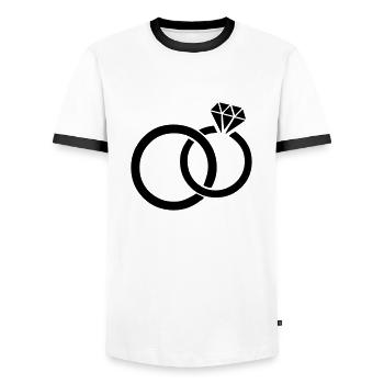 eheringe_01 - T-shirt contrasté Homme - blanc/noir - Devant - AI Model Female 172 light (172cm) & AI Model Male 178 dark (178cm)