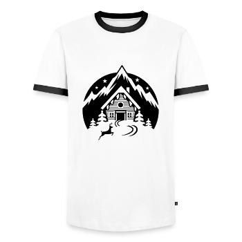 Ski T Shirt Skihütte - Männer Kontrast-T-Shirt - Weiß/Schwarz - Vorne - AI Model Female 172 light (172cm) & AI Model Male 178 dark (178cm)