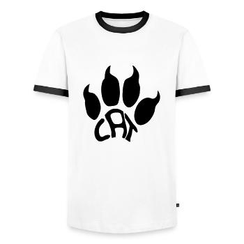 chat texte logo monstre griffes patte chat mal - T-shirt contrasté Homme - blanc/noir - Devant - AI Model Female 172 light (172cm) & AI Model Male 178 dark (178cm)