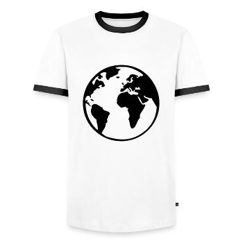 planet_erde_01 - Men's Ringer Shirt - white/black - Front - AI Model Female 172 light (172cm) & AI Model Male 178 dark (178cm)