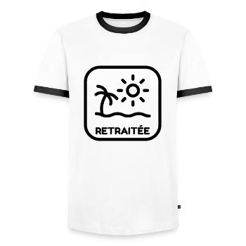 Retirement Retired Ruhestand Retraite Retraitée - Men's Ringer Shirt - white/black - Front - AI Model Female 172 light (172cm) & AI Model Male 178 dark (178cm)