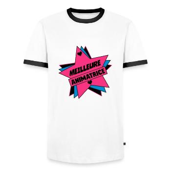 Animateur / Animatrice / Animator / Animador / No - Männer Kontrast-T-Shirt - Weiß/Schwarz - Vorne - AI Model Female 172 light (172cm) & AI Model Male 178 dark (178cm)