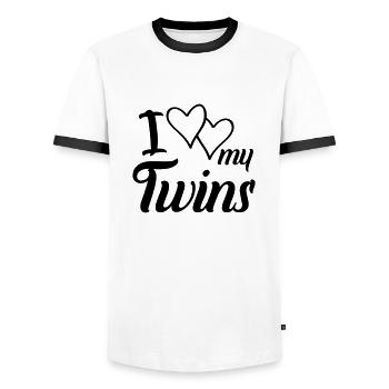 hearts i love my twins - Männer Kontrast-T-Shirt - Weiß/Schwarz - Vorne - AI Model Female 172 light (172cm) & AI Model Male 178 dark (178cm)