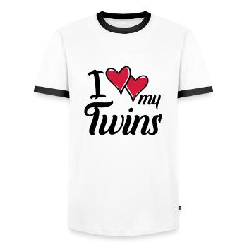 i love my twins hearts - Männer Kontrast-T-Shirt - Weiß/Schwarz - Vorne - AI Model Female 172 light (172cm) & AI Model Male 178 dark (178cm)