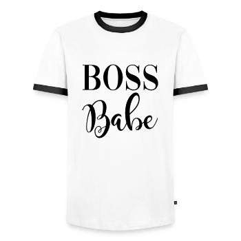Boss Babe - Men's Ringer Shirt - white/black - Front - AI Model Female 172 light (172cm) & AI Model Male 178 dark (178cm)
