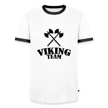 viking_team_1 - Männer Kontrast-T-Shirt - Weiß/Schwarz - Vorne - AI Model Female 172 light (172cm) & AI Model Male 178 dark (178cm)