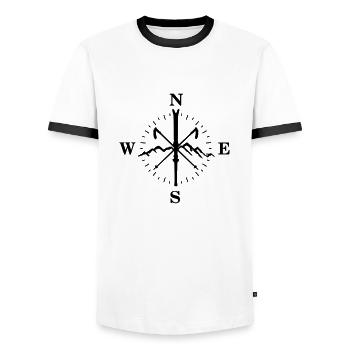 Ski, Berg und Kompass mit Grad, Skifahren - Männer Kontrast-T-Shirt - Weiß/Schwarz - Vorne - AI Model Female 172 light (172cm) & AI Model Male 178 dark (178cm)