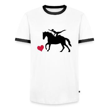 Voltigieren - Männer Kontrast-T-Shirt - Weiß/Schwarz - Vorne - AI Model Female 172 light (172cm) & AI Model Male 178 dark (178cm)