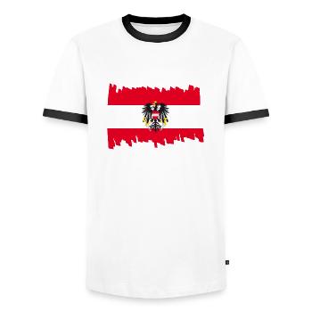 Austria National Flag - brush - Men's Ringer Shirt - white/black - Front - AI Model Female 172 light (172cm) & AI Model Male 178 dark (178cm)