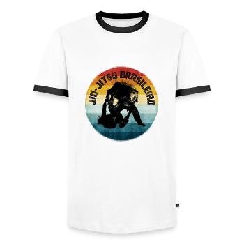 BJJ Jiu Jitsu brésilien - T-shirt contrasté Homme - blanc/noir - Devant - AI Model Female 172 light (172cm) & AI Model Male 178 dark (178cm)
