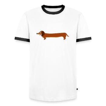 Crabot de saucisse - long crabot - T-shirt contrasté Homme - blanc/noir - Devant - AI Model Female 172 light (172cm) & AI Model Male 178 dark (178cm)