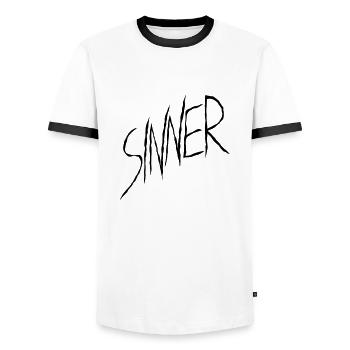 Conception de texte pécheur - T-shirt contrasté Homme - blanc/noir - Devant - AI Model Female 172 light (172cm) & AI Model Male 178 dark (178cm)