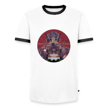 Conception de montagnes russes Wicker Man - Alton Towers - T-shirt contrasté Homme - blanc/noir - Devant - AI Model Female 172 light (172cm) & AI Model Male 178 dark (178cm)