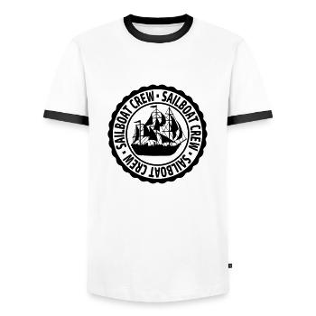 Sailboat Crew Stempel - Männer Kontrast-T-Shirt - Weiß/Schwarz - Vorne - AI Model Female 172 light (172cm) & AI Model Male 178 dark (178cm)