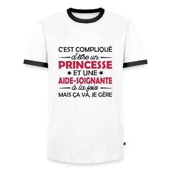 princesse et aide soignante - cadeau humour - T-shirt contrasté Homme - blanc/noir - Devant - AI Model Female 172 light (172cm) & AI Model Male 178 dark (178cm)