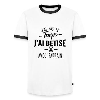 j'ai pas le temps j'ai bêtise avec parrain - T-shirt contrasté Homme - blanc/noir - Devant - AI Model Female 172 light (172cm) & AI Model Male 178 dark (178cm)