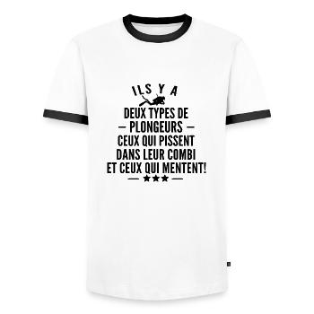 ils y a deux types de plongeurs - humour plongée - T-shirt contrasté Homme - blanc/noir - Devant - AI Model Female 172 light (172cm) & AI Model Male 178 dark (178cm)