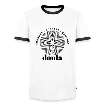Doula Labyrinth - Männer Kontrast-T-Shirt - Weiß/Schwarz - Vorne - AI Model Female 172 light (172cm) & AI Model Male 178 dark (178cm)
