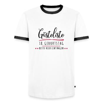 Gästeliste 18. Geburtstag Geburtstagsparty - Männer Kontrast-T-Shirt - Weiß/Schwarz - Vorne - AI Model Female 172 light (172cm) & AI Model Male 178 dark (178cm)