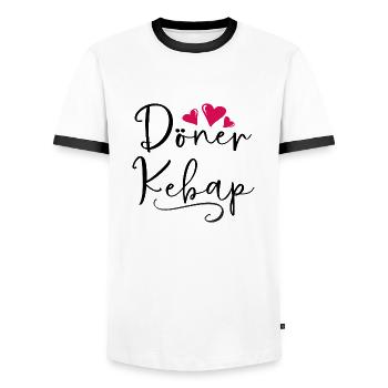 Doner Kebab Fast Food Saying Gift - Men's Ringer Shirt - white/black - Front - AI Model Female 172 light (172cm) & AI Model Male 178 dark (178cm)