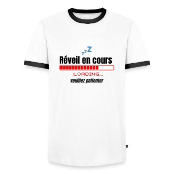Réveil en cours, veuillez patientez - T-shirt contrasté Homme - blanc/noir - Devant - AI Model Female 172 light (172cm) & AI Model Male 178 dark (178cm)