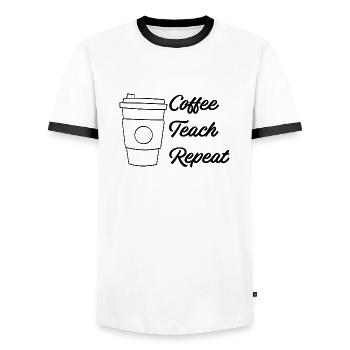 Coffee Teach Repeat - Men's Ringer Shirt - white/black - Front - AI Model Female 172 light (172cm) & AI Model Male 178 dark (178cm)