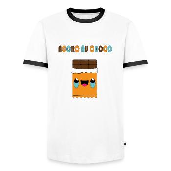 chocolat mignons - T-shirt contrasté Homme - blanc/noir - Devant - AI Model Female 172 light (172cm) & AI Model Male 178 dark (178cm)