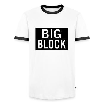 Big Block - Men's Ringer Shirt - white/black - Front - AI Model Female 172 light (172cm) & AI Model Male 178 dark (178cm)