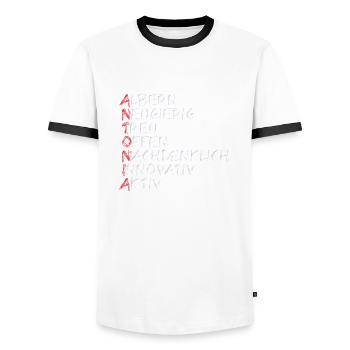 Antonia - Männer Kontrast-T-Shirt - Weiß/Schwarz - Vorne - AI Model Female 172 light (172cm) & AI Model Male 178 dark (178cm)