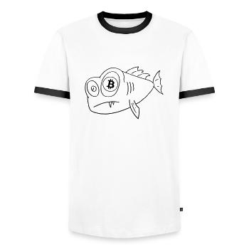 bitcoin fisch fisch mit bitcoin auge - Männer Kontrast-T-Shirt - Weiß/Schwarz - Vorne - AI Model Female 172 light (172cm) & AI Model Male 178 dark (178cm)