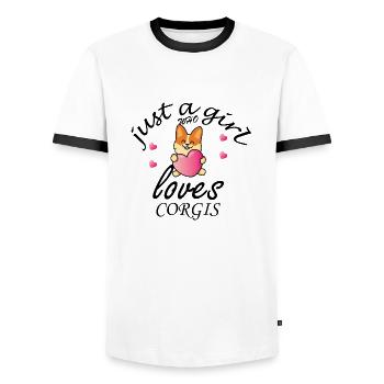 juste une fille qui aime les corgis - T-shirt contrasté Homme - blanc/noir - Devant - AI Model Female 172 light (172cm) & AI Model Male 178 dark (178cm)