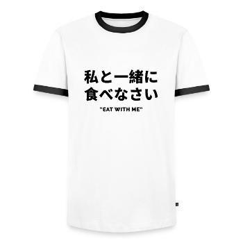 Japanese Character - Japan Language - Men's Ringer Shirt - white/black - Front - AI Model Female 172 light (172cm) & AI Model Male 178 dark (178cm)