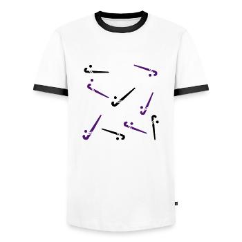 Hockey stick - Men's Ringer Shirt - white/black - Front - AI Model Female 172 light (172cm) & AI Model Male 178 dark (178cm)