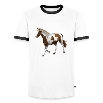 Pferdemotiv Fuchsschecke - Männer Kontrast-T-Shirt - Weiß/Schwarz - Vorne - AI Model Female 172 light (172cm) & AI Model Male 178 dark (178cm)