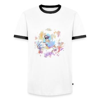 NEBULA DREAM - Men's Ringer Shirt - white/black - Front - AI Model Female 172 light (172cm) & AI Model Male 178 dark (178cm)