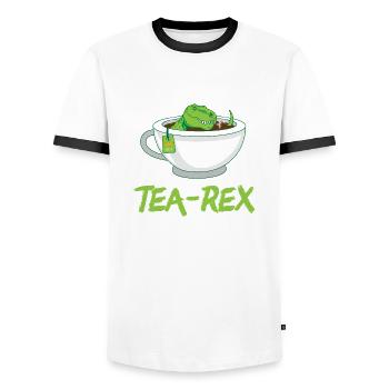 Tea-Rex (T-Rex) Tyrannosaurus Rex - Men's Ringer Shirt - white/black - Front - AI Model Female 172 light (172cm) & AI Model Male 178 dark (178cm)