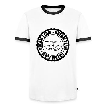 Timbres de l’équipe de rêve - T-shirt contrasté Homme - blanc/noir - Devant - AI Model Female 172 light (172cm) & AI Model Male 178 dark (178cm)