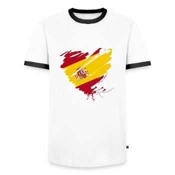 Coeur Corazón Espagne España Barcelone Majorque Porte - T-shirt contrasté Homme - blanc/noir - Devant - AI Model Female 172 light (172cm) & AI Model Male 178 dark (178cm)