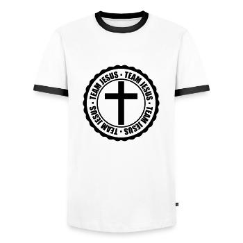 Stamp Team Jésus - T-shirt contrasté Homme - blanc/noir - Devant - AI Model Female 172 light (172cm) & AI Model Male 178 dark (178cm)